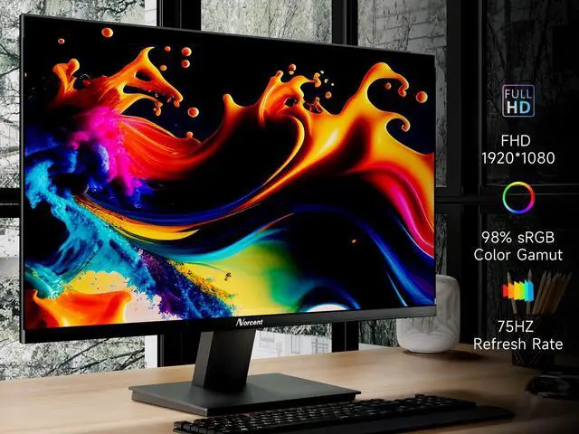 Alt view image 3 of 5 - Norcent 27 Inch Desktop Frameless Monitor, 75hz Full HD 1080p VA LED Display, HDMI VGA Port, Wide Viewing Angle Blue Light Protection, Thin Frame Vesa Mountable, Adjustable Angle Screen, MN27-H