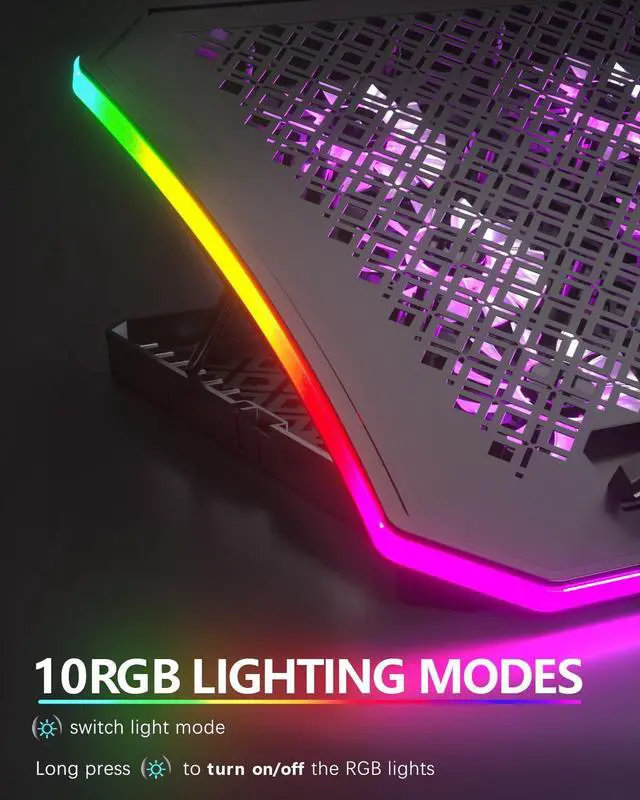 Alt view image 5 of 5 - KeiBn Laptop Cooling Pad, Gaming Laptop Fan Cooling Pad with 9 Quiet Fans, RGB Laptop Cooler for 15.6-17.3 Inch, Cooling Pad for Laptop with 7 Height Stands, 2 USB Ports, Phone Stand-Purple