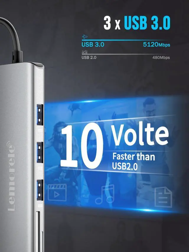 Alt view image 3 of 5 - Lemorele USB C Hub 8-in-1 Adapter, USB-C Hub with 4K HDMI Output, 100W Power Delivery, USB 3.0 5Gbps Port, SD/TF Card Reader Adpater, Compatible for MacBook Pro, XPS, Chromebook and More(Silver)