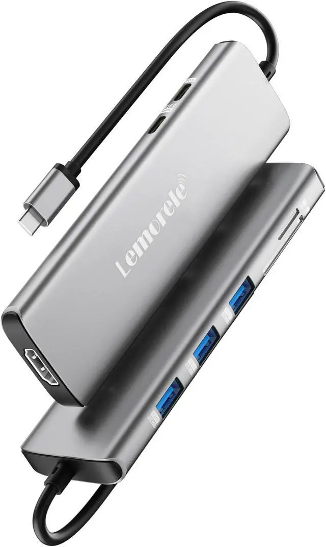 Alt view image 2 of 5 - Lemorele USB C Hub 8-in-1 Adapter, USB-C Hub with 4K HDMI Output, 100W Power Delivery, USB 3.0 5Gbps Port, SD/TF Card Reader Adpater, Compatible for MacBook Pro, XPS, Chromebook and More(Silver)