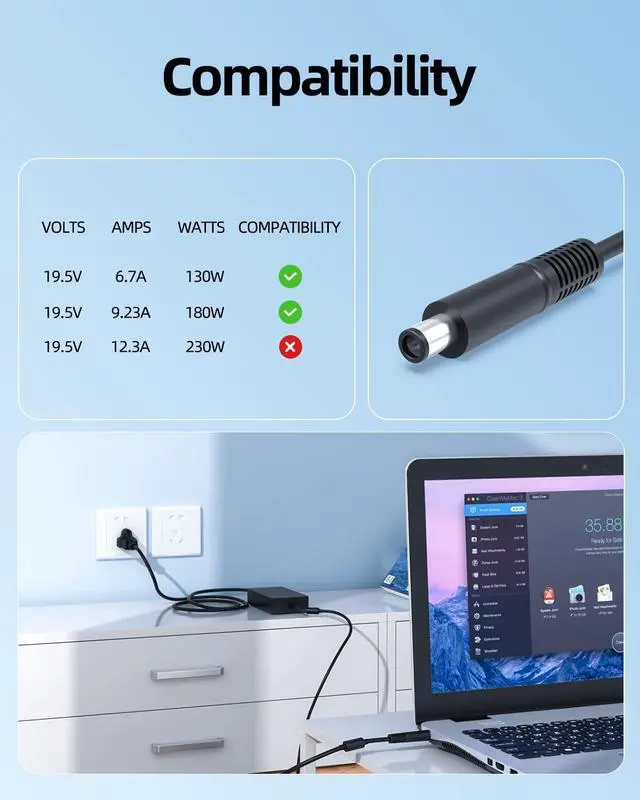 Alt view image 3 of 5 - 180W 130W AC Charger Fit for Dell-G-Series G3 G5 G7 G15 15 3500 5500 7500 17 7700 5510 5511 5520 5525 5521 Special Edition P46E P89F P100F P105F Laptop Power Supply Adapter Cord
