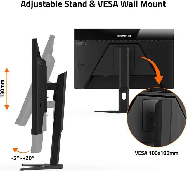 Alt view image 5 of 5 - GIGABYTE M27U - 27" IPS Gaming Monitor - UHD 3840x2160 - 160Hz - 1ms MPRT - AMD FreeSync Premium Pro - Type C KVM - HDMI, DP, Type C - Height Adjustable - Black (M27U-SA)