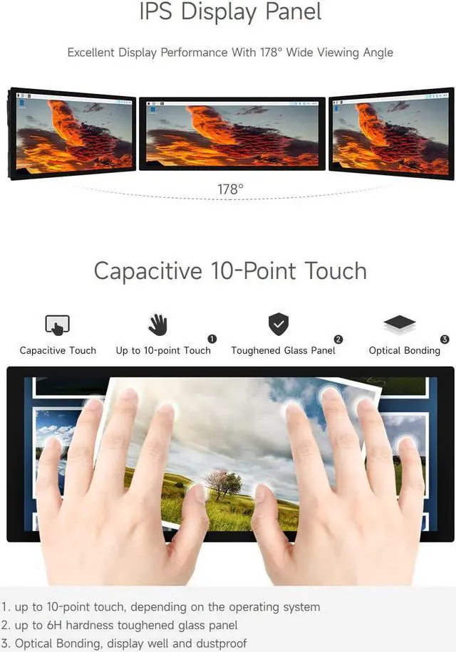 Alt view image 5 of 5 - waveshare 9.3inch Capacitive Touch Display, 1600×600 Resolution, Raspberry Pi 5/4B/3B/Zero/Zero W/Zero 2W/Pico/Pico W/Pico WH, Support Jetson Nano/Jetson Orin Nano, Supports Windows 11/10/8.1/8/7