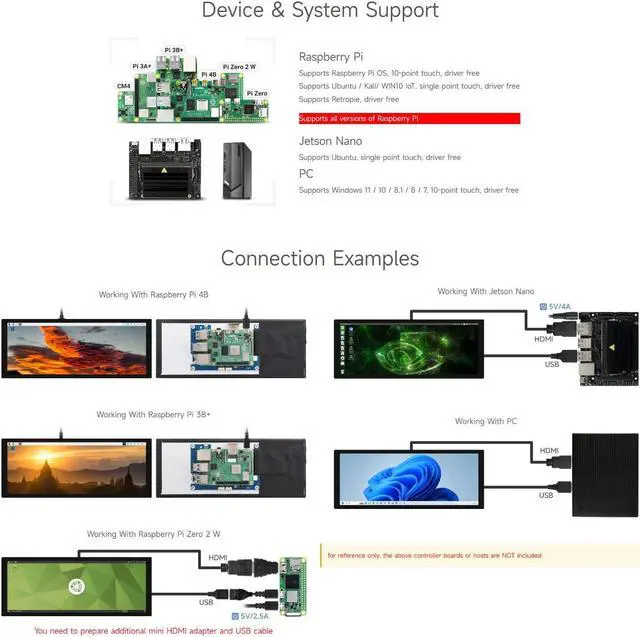 Alt view image 4 of 5 - waveshare 9.3inch Capacitive Touch Display, 1600×600 Resolution, Raspberry Pi 5/4B/3B/Zero/Zero W/Zero 2W/Pico/Pico W/Pico WH, Support Jetson Nano/Jetson Orin Nano, Supports Windows 11/10/8.1/8/7