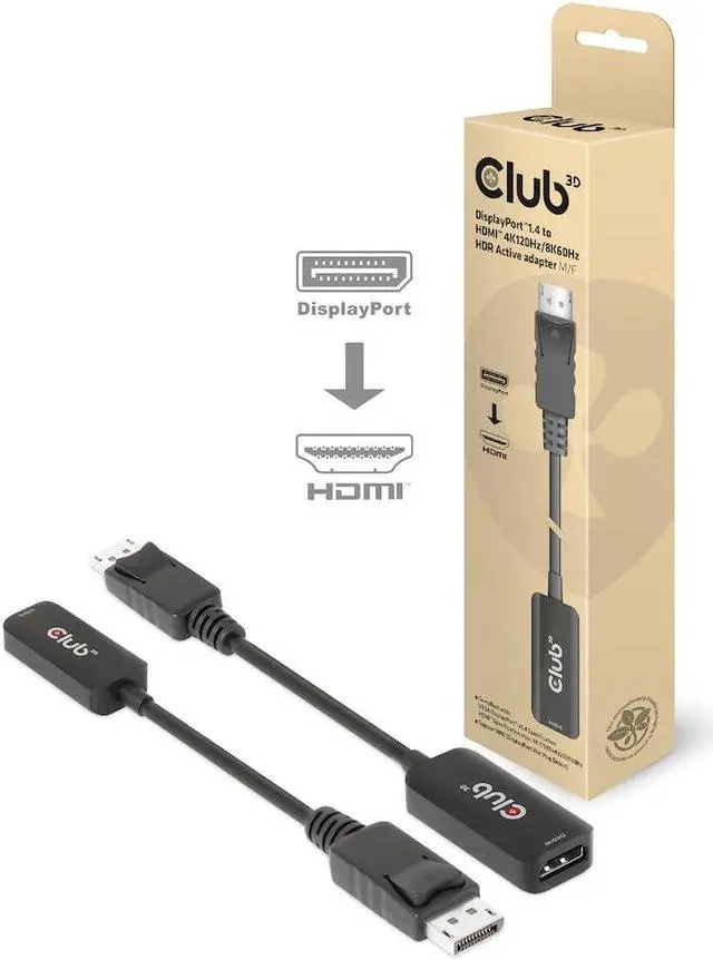 Alt view image 4 of 5 - Club 3D CAC-1088 DisplayPort 1.4 to HDMI 4K120Hz/8K60Hz HDR Active Adapter M/F