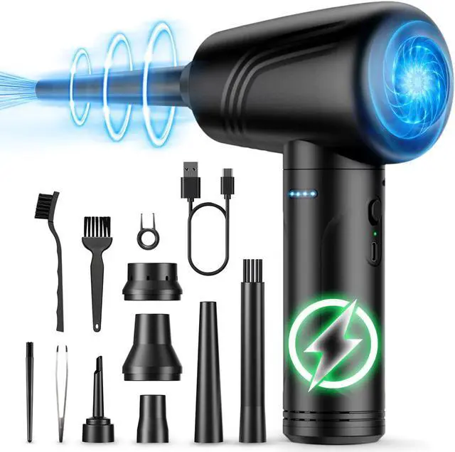 Main image of BANKKY 11-in-1 Compressed Air Duster, 3-Gear Adjustable 120000 RPM Electric Air Duster with LED Light, Reusable no Canned Keyboard Cleaner for Office, 9000mAh Cordless Air Duster for Computer/Car