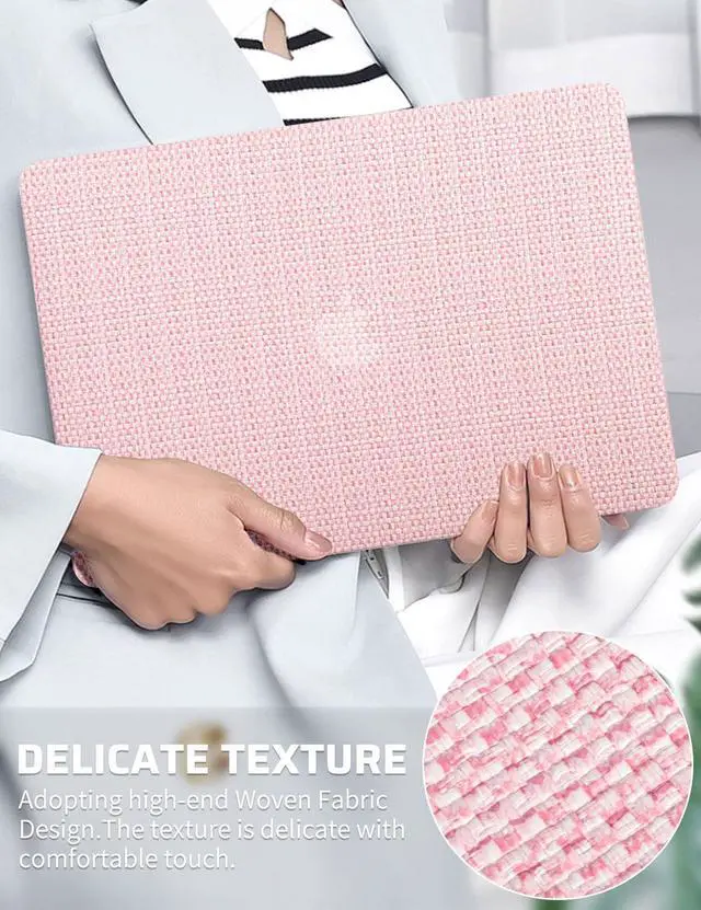 Alt view image 2 of 5 - Seorsok Compatible with MacBook Pro 13 inch Case M2 2023,2022,2021-2016 A2338 M1 A2251 A2289 A2159 A1989 A1708 A1706,Elegant Leather Plastic Hard Shell&Transparent Keyboard Cover,Pink Woven Fabric