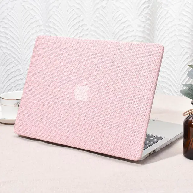 Main image of Seorsok Compatible with MacBook Pro 13 inch Case M2 2023,2022,2021-2016 A2338 M1 A2251 A2289 A2159 A1989 A1708 A1706,Elegant Leather Plastic Hard Shell&Transparent Keyboard Cover,Pink Woven Fabric
