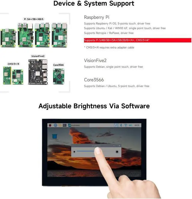 Alt view image 4 of 5 - waveshare 4.3inch QLED Display, Compatible with Raspberry Pi 5/4B/3B+/3A+/3B/2B/B+/A+/CM3/3+/4, DSI Interface, 800 × 480 Resolution, Integrated Structure,
