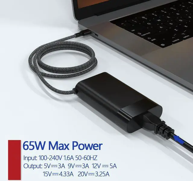 Alt view image 5 of 5 - 65W USB C Charger for HP ZBook Firefly 14'' 15 16'' G11 G10 G9 G8 G7 Omnibook X 14-fe0000 Omnibook Ultra 14t-fh000 fd0087nr Flip 2 in 1 14t-fh000 Mobile Workstation Travel Laptop Power Adapter