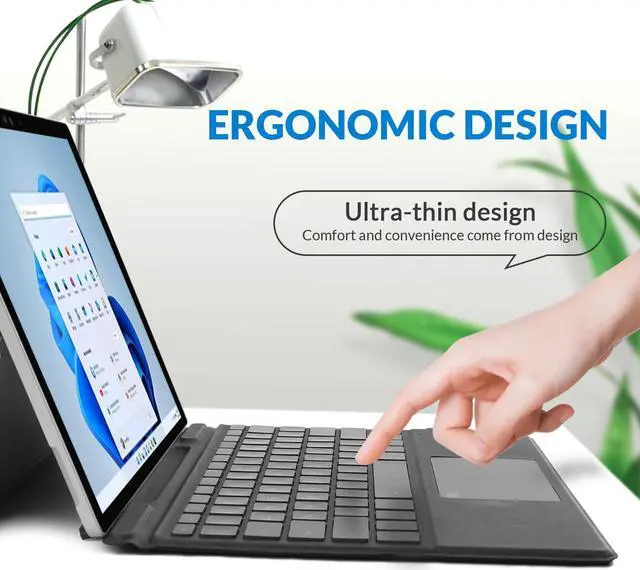 Alt view image 3 of 5 - Rii Surface Pro Type Cover,Ultra-Slim Portable Bluetooth Wireless Keyboard with Touchpad,7 Color Backlit,Compatible with Surface Pro 8/Pro 9/Pro X Only,Grey