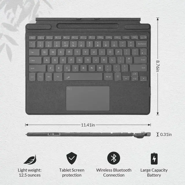 Alt view image 2 of 5 - Rii Surface Pro Type Cover,Ultra-Slim Portable Bluetooth Wireless Keyboard with Touchpad,7 Color Backlit,Compatible with Surface Pro 8/Pro 9/Pro X Only,Grey
