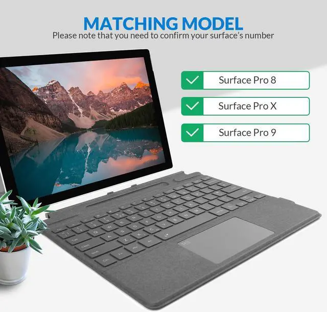 Alt view image 5 of 5 - Rii Surface Pro Type Cover,Ultra-Slim Portable Bluetooth Wireless Keyboard with Touchpad,7 Color Backlit,Compatible with Surface Pro 8/Pro 9/Pro X Only,Grey