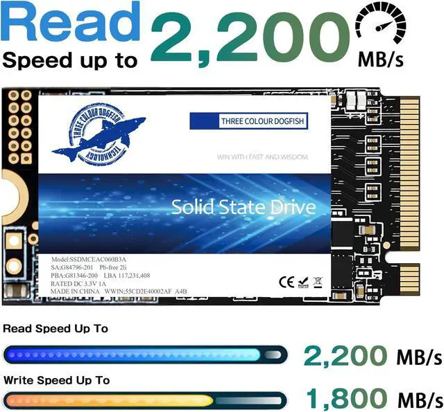 Alt view image 3 of 5 - Dogfish M.2 2242 SSD 512GB NVMe PCIe Gen3 x 4 Unit?a stato solido interna, 3D NAND TLC,SSD da gioco, R/W Velocit?fino a 2200MB/s e 1800MB/s (M.2 2242 PCIe, 512GB)