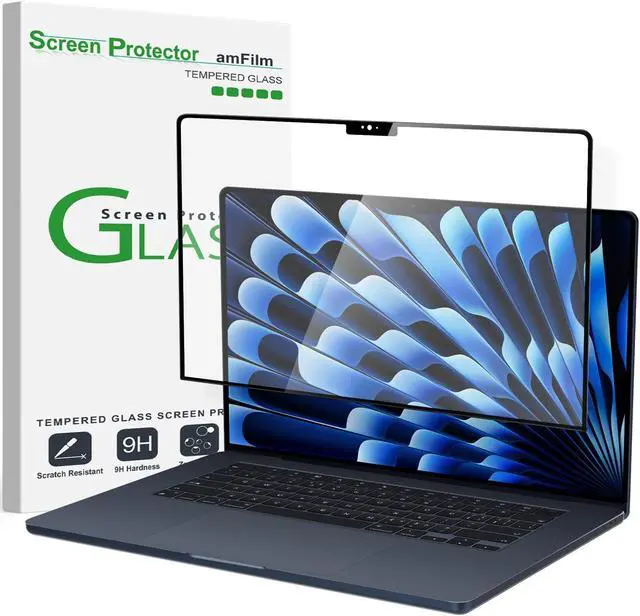 Main image of amFilm Designed for MacBook Air 15-Inch (M4 Chip/M3 Chip/M2 Chip, 2023-2025 Released) Tempered Glass Screen Protector [Zero Bubbles][9H Hardness][ Anti-Scratch][ Anti-Fingerprint], 1 Pack