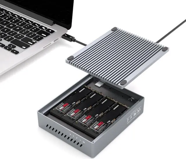 Alt view image 2 of 5 - Thunderbolt 3 Four-Slot M.2 NVMe SSD Enclosure 40Gbps up to 2800MB/s Support Thunderbolt 2 Compatible with M1 M2