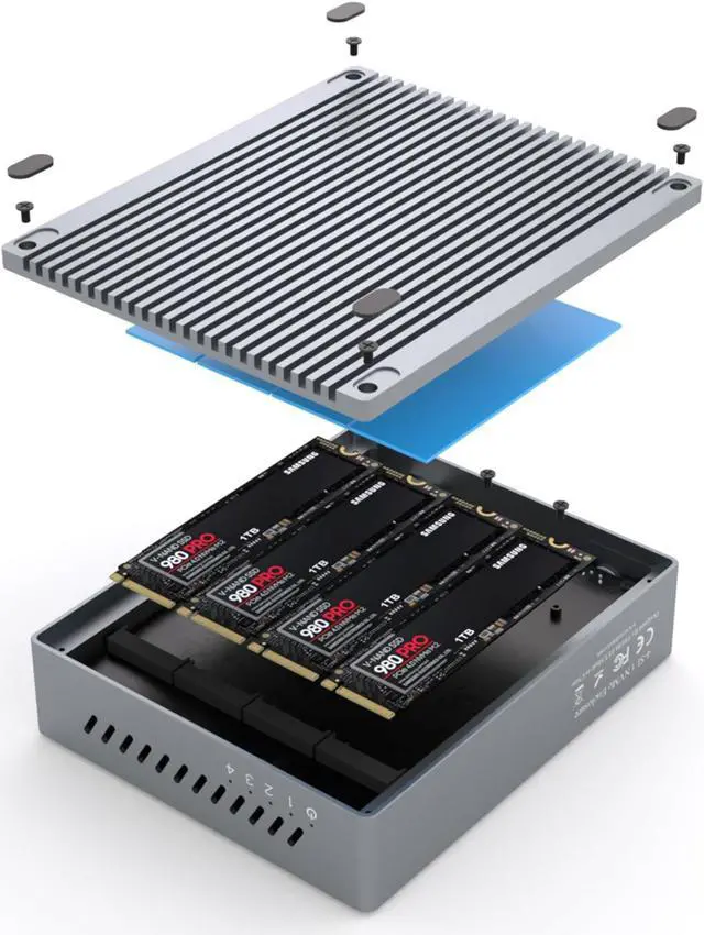 Alt view image 3 of 5 - Thunderbolt 3 Four-Slot M.2 NVMe SSD Enclosure 40Gbps up to 2800MB/s Support Thunderbolt 2 Compatible with M1 M2