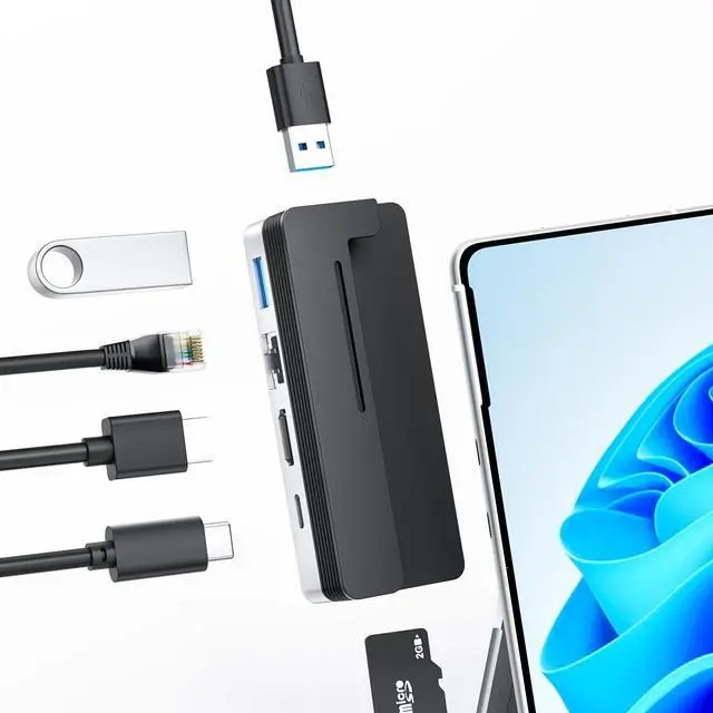 Main image of BYEASY Surface Pro 9 Docking Station, 6-in-2 USB-C Hub with 4K@60Hz HDMI, 100W PD Charging, 1000M Ethernet LAN, 2 USB 3.0 Ports, and TF Card Reader - Designed for Surface Pro 9