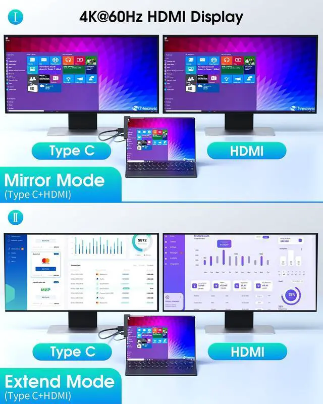 Alt view image 3 of 5 - BYEASY Surface Pro 9 Docking Station, 6-in-2 USB-C Hub with 4K@60Hz HDMI, 100W PD Charging, 1000M Ethernet LAN, 2 USB 3.0 Ports, and TF Card Reader - Designed for Surface Pro 9