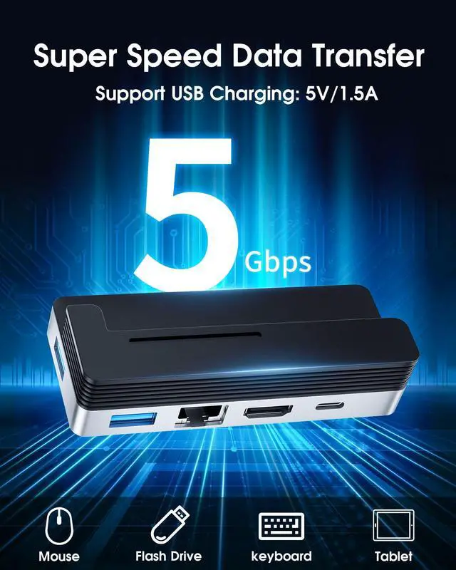 Alt view image 5 of 5 - BYEASY Surface Pro 9 Docking Station, 6-in-2 USB-C Hub with 4K@60Hz HDMI, 100W PD Charging, 1000M Ethernet LAN, 2 USB 3.0 Ports, and TF Card Reader - Designed for Surface Pro 9