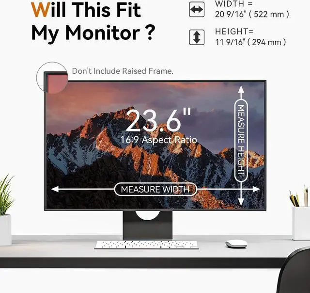 Alt view image 4 of 5 - [2 Pack] 23.6 Inch Computer Privacy Screen for 16:9 Aspect Ratio Widescreen Monitor, Eye Protection Anti Glare Blue Light Computer Monitor Privacy Filter, Removable Anti-Scratch 23.6 Protector Film