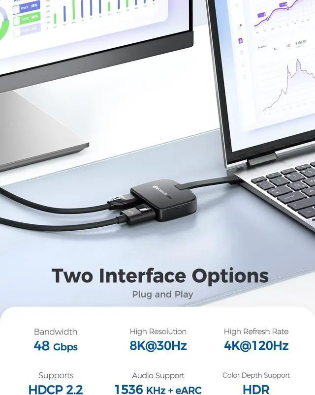 Alt view image 4 of 5 - Cable Matters Portable 8K or Dual 4K 60Hz USB C to HDMI and DisplayPort Adapter - Thunderbolt 4 and USB 4 Compatible for DELL XPS, Surface Pro, MacBook (macOS only Supports one Extended Display)