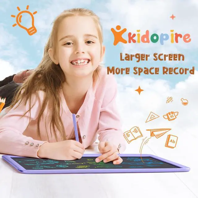 Alt view image 2 of 5 - LCD Writing Tablet for Kids, Kidopire 15 Inch Large Screen Doodle Board, Colorful Drawing Writing Board Tablet Kids Age 3-12+ Birthday Erasable Drawing Pad Message Practice Note Learning Toys, Purple