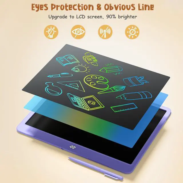 Alt view image 4 of 5 - LCD Writing Tablet for Kids, Kidopire 15 Inch Large Screen Doodle Board, Colorful Drawing Writing Board Tablet Kids Age 3-12+ Birthday Erasable Drawing Pad Message Practice Note Learning Toys, Purple