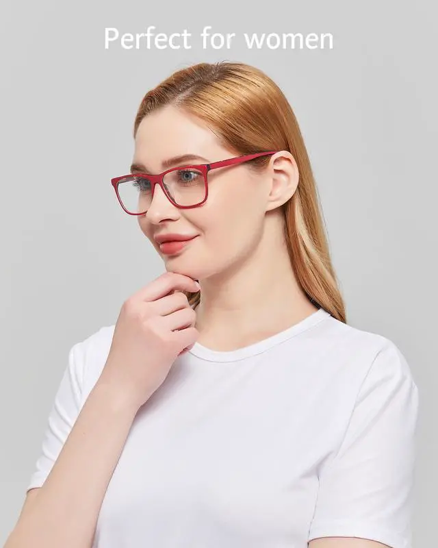Alt view image 3 of 5 - ANRRI Blue Light Blocking Glasses Anti Eyestrain Trendy Red Eyewear Frame with Tortoise Print Interior for Women