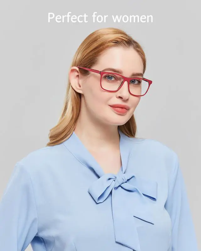 Alt view image 2 of 5 - ANRRI Blue Light Blocking Glasses Anti Eyestrain Trendy Red Eyewear Frame with Tortoise Print Interior for Women