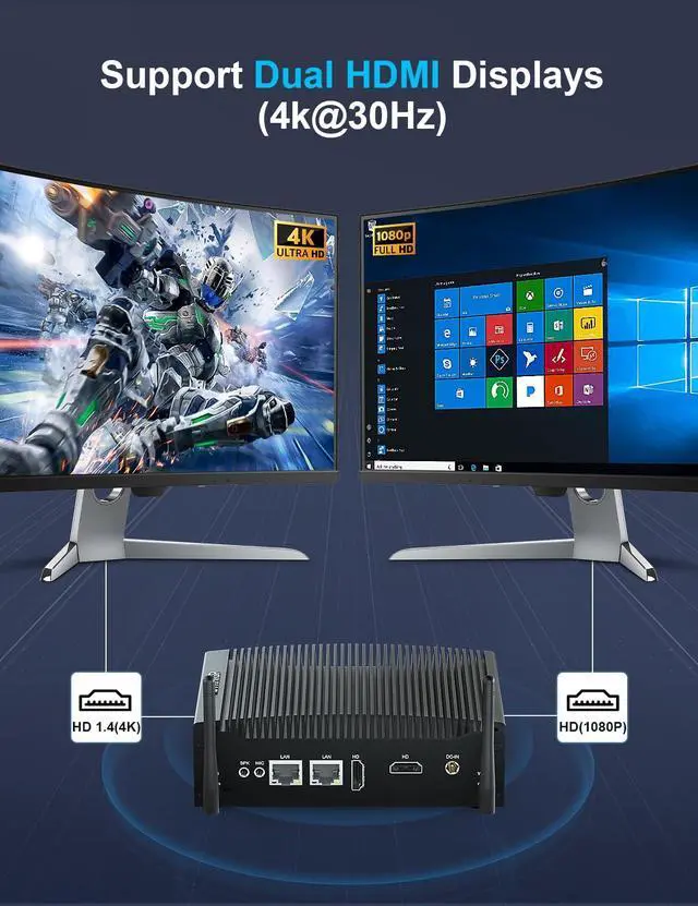 Alt view image 5 of 5 - Baieyu Industrial PC with 8GB RAM DDR4 128GB SSD, Core i5-8260U, Fanless Mini PC Windows 10 Pro with 2 × HD Ports, 2 × RS232 COM, 2 × RJ45 LAN Ports, 8 × USB Fanless Industrial Computer WiFi & BT4.2