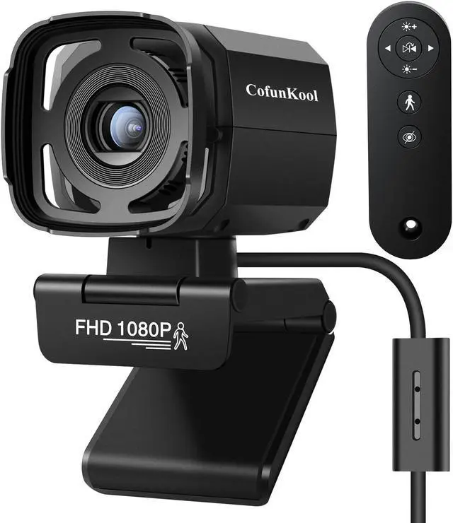 Main image of CofunKool Auto Tracking Webcam with Privacy Shutter, Microphone, Remote Control, Full HD 1080P Video, 73deg View Camera, WDR, USB Plug and Play, for Desktop PC Laptop Computer