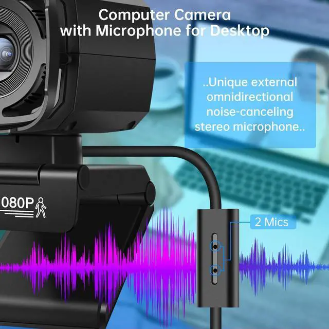 Alt view image 4 of 5 - CofunKool Auto Tracking Webcam with Privacy Shutter, Microphone, Remote Control, Full HD 1080P Video, 73deg View Camera, WDR, USB Plug and Play, for Desktop PC Laptop Computer