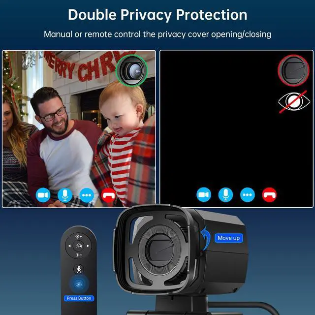Alt view image 5 of 5 - CofunKool Auto Tracking Webcam with Privacy Shutter, Microphone, Remote Control, Full HD 1080P Video, 73deg View Camera, WDR, USB Plug and Play, for Desktop PC Laptop Computer