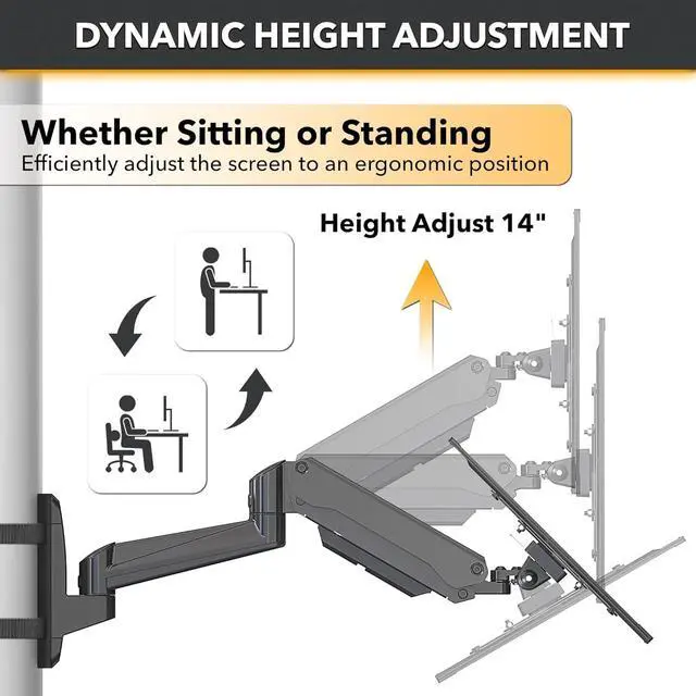 Alt view image 3 of 5 - CondoMounts CLMMMAB2022 Full Motion Pillar Monitor Mount | WorkBench Monitor Mount | Pallet Rack | NO Drill | GAS Spring Arm with VESA Plate | Pillar Mount | Holds 18lbs | Up to 32-in. Monitor | Black