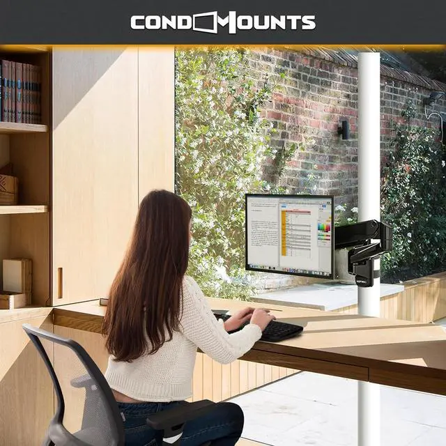 Alt view image 2 of 5 - CondoMounts CLMMMAB2022 Full Motion Pillar Monitor Mount | WorkBench Monitor Mount | Pallet Rack | NO Drill | GAS Spring Arm with VESA Plate | Pillar Mount | Holds 18lbs | Up to 32-in. Monitor | Black