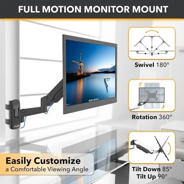 Alt view image 5 of 5 - CondoMounts CLMMMAB2022 Full Motion Pillar Monitor Mount | WorkBench Monitor Mount | Pallet Rack | NO Drill | GAS Spring Arm with VESA Plate | Pillar Mount | Holds 18lbs | Up to 32-in. Monitor | Black