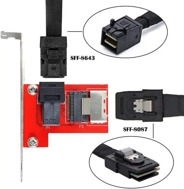 Alt view image 5 of 5 - CY PCI-Express 4.0 Mini SAS SFF-8087 to SAS HD SFF-8643 PCBA Female Adapter with Bracket
