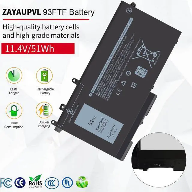 Alt view image 2 of 5 - 93FTF Battery Replacement for Dell Latitude 5580 5480 5490 5590 5280 5290 5288 5488 5591 5491 5495 E5480 E5580 E5490 E5590 Precision 3520 3530 D4CMT 083XPC 83XPC 4YFVG 451-BBZG 451-BBZT 51Wh 11.4V