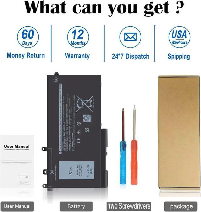 Alt view image 5 of 5 - 93FTF Battery Replacement for Dell Latitude 5580 5480 5490 5590 5280 5290 5288 5488 5591 5491 5495 E5480 E5580 E5490 E5590 Precision 3520 3530 D4CMT 083XPC 83XPC 4YFVG 451-BBZG 451-BBZT 51Wh 11.4V