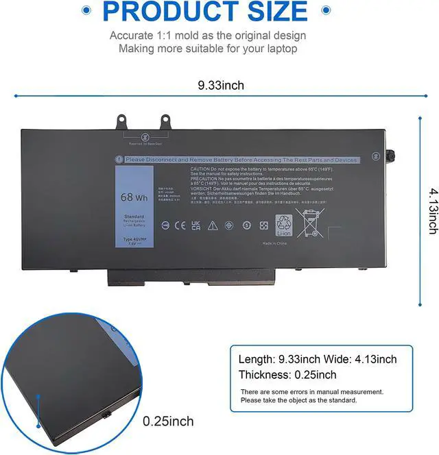 Alt view image 2 of 5 - Wymisnit 68Wh 4GVMP C5GV2 0X77XY Battery for Dell Latitude 5500 5400 Precision 3540 Inspiron 7590 7591 7791 2-in-1 P84F P84F001 P42E P42E001 P98G001 P80F P80F001 RF7WM X77XY W8GMW 9JRYT H82T6