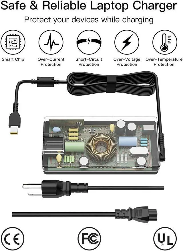 Alt view image 4 of 5 - 170W 20V 8.5A Laptop Charger Replacement for Lenovo Thinkpad P50 P51 P52 P53 P70 P71 P73 W540 W541 T540P P15 P17 P15V P15G T15G T15P P1 Power Adapter Supply Cord