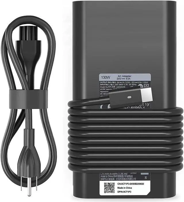Main image of 130W USB C Charger Replacement for Dell USB-C Laptop Charger,Dell Precision 5470 5480 5550 5560 5530 5570 5750 5760 3550 3560 3570 3571 3561,Dell XPS 15 9520 9530 XPS 17 9720 9730 Type C AC Adapter
