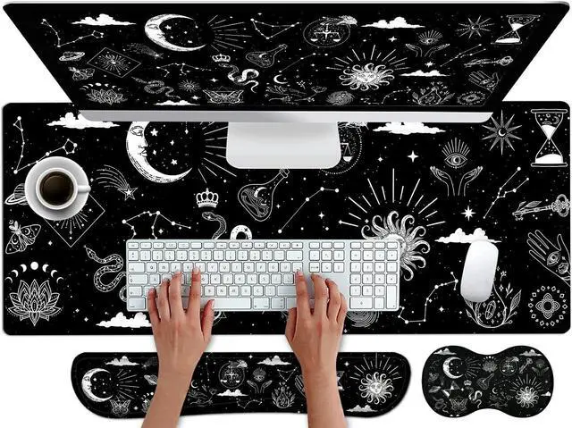 Main image of EDGFRTOIO Large Gaming Mouse Pad, Keyboard Mouse Wrist Rest Support Set with Memory Foam Ergonomic Easy Typing, Extended Desk Mat Non Slip for Home Office Game and Study, Astrology Celestial Theme