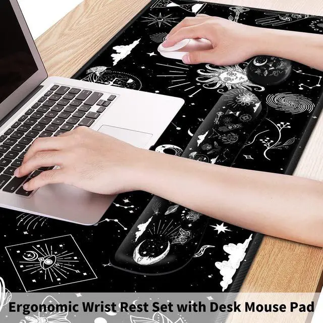 Alt view image 2 of 5 - EDGFRTOIO Large Gaming Mouse Pad, Keyboard Mouse Wrist Rest Support Set with Memory Foam Ergonomic Easy Typing, Extended Desk Mat Non Slip for Home Office Game and Study, Astrology Celestial Theme
