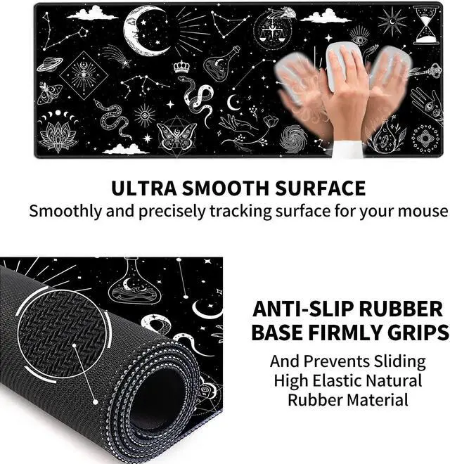 Alt view image 3 of 5 - EDGFRTOIO Large Gaming Mouse Pad, Keyboard Mouse Wrist Rest Support Set with Memory Foam Ergonomic Easy Typing, Extended Desk Mat Non Slip for Home Office Game and Study, Astrology Celestial Theme