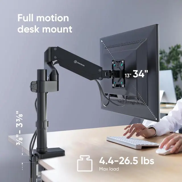 Alt view image 3 of 5 - ONKRON Single Monitor Mount for 13-34 Inch Screen up to 26.5 lbs, Gas Spring Monitor Arm Desk Mount 75x75 / 100x100 VESA - Vertical Computer Screen Mount for Desk with Swivel, Tilt, Rotation Black