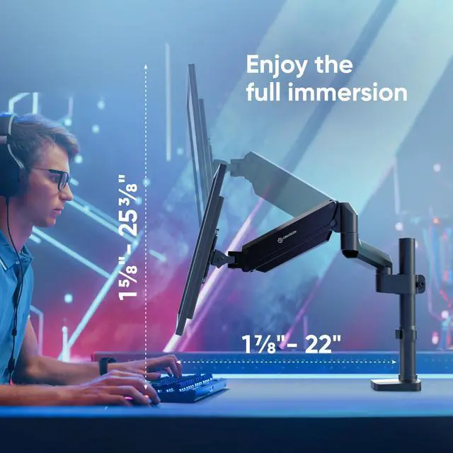 Alt view image 5 of 5 - ONKRON Single Monitor Mount for 13-34 Inch Screen up to 26.5 lbs, Gas Spring Monitor Arm Desk Mount 75x75 / 100x100 VESA - Vertical Computer Screen Mount for Desk with Swivel, Tilt, Rotation Black