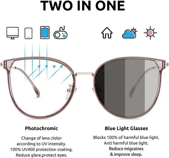 Alt view image 2 of 5 - Firmoo Blue Light Blocking Reading Glasses 2.5 Photochromic Reading Sunglasses Anti Eyestrain Anti UV400 Computer Reader Glasses for Women Men