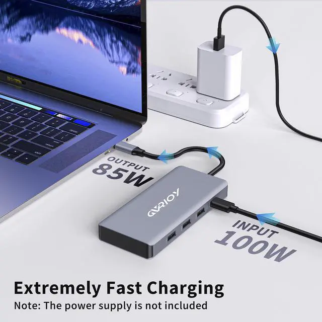 Alt view image 5 of 5 - USB C to Dual HDMI Adapter, Multi Display Docking Station Dual Monitor with 2 HDMI, Displayport, 100W PD, 3 USB Ports, USB C Hub Multiport Dongle Compatible with MacBook/Dell/HP/Lenovo Laptops